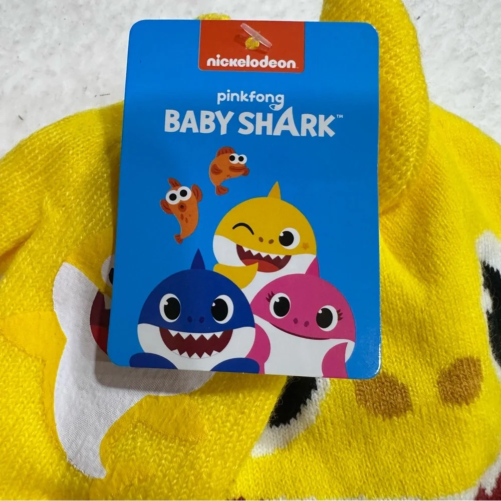 Yellow Baby Shark Hat and Mittens Set